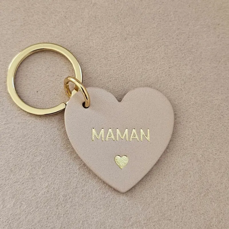 Porte clé cuir forme de coeur maman nude