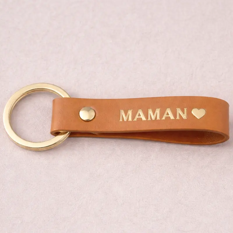 Porte clé cuir maman camel