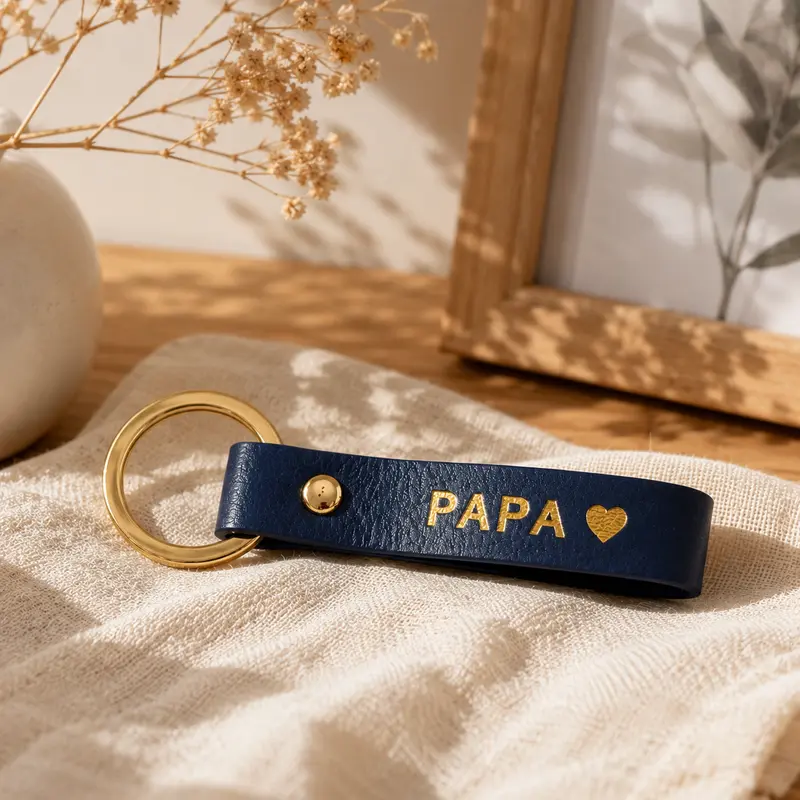 Porte clé cuir papa bleu