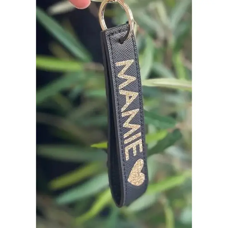 Porte clés similicuir noir - Mamie <3