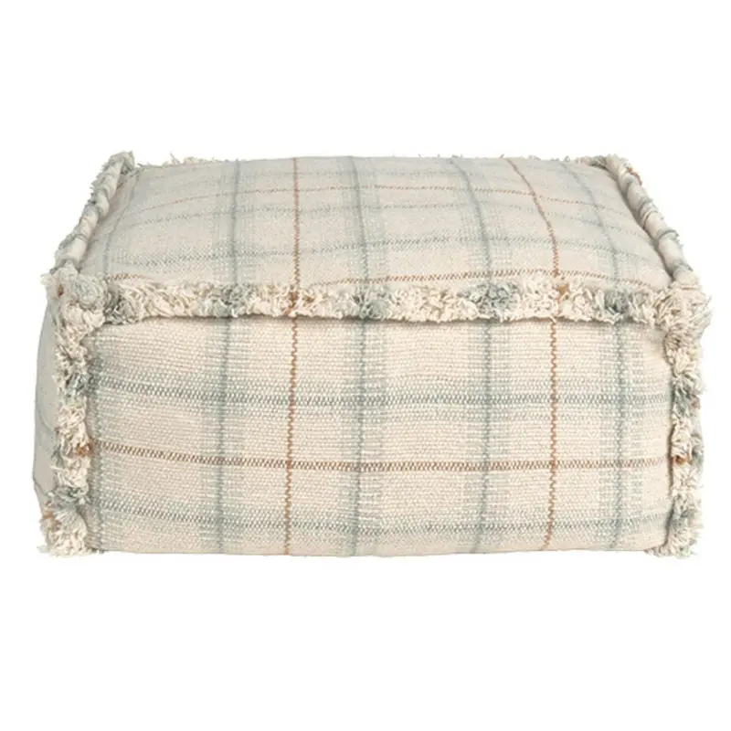 Pouf Tissé Main Bleu Sauge