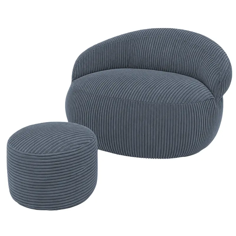 Pouf XXL En Velours Côtelé Déhoussable - 110 X 100 Cm + Repose-Pieds
