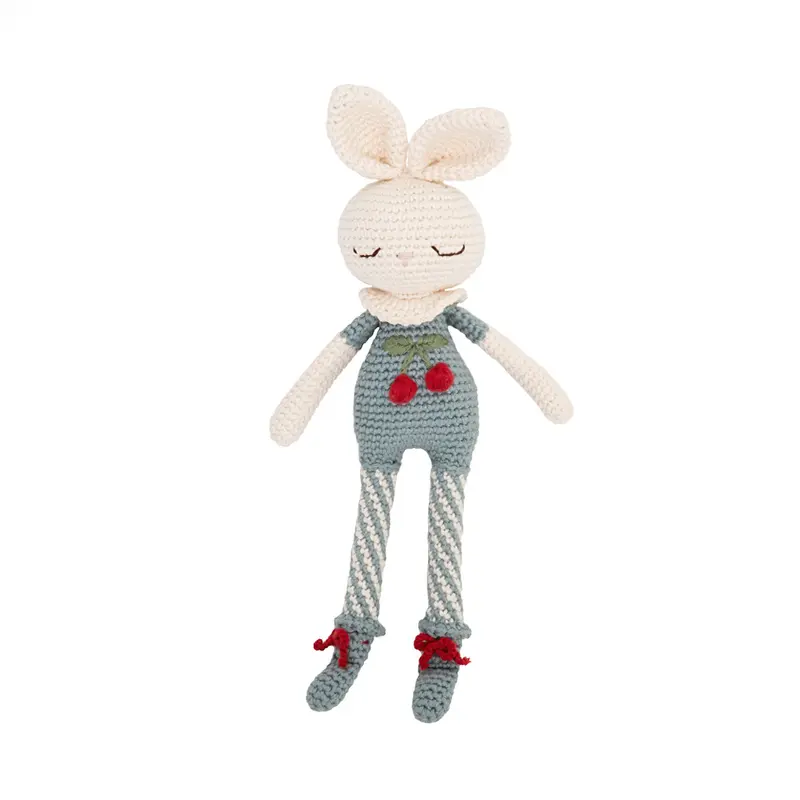 Poupée lapin bleu clair cerise crochet