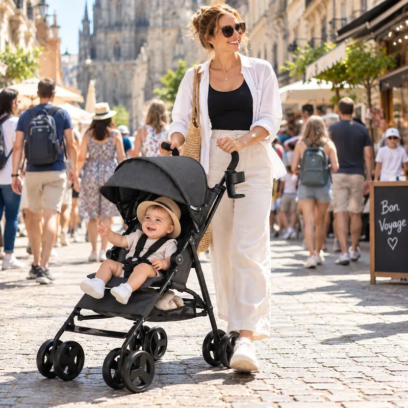 Poussette Canne Confort Bébé – Pliage Compact En Acier Inoxydable