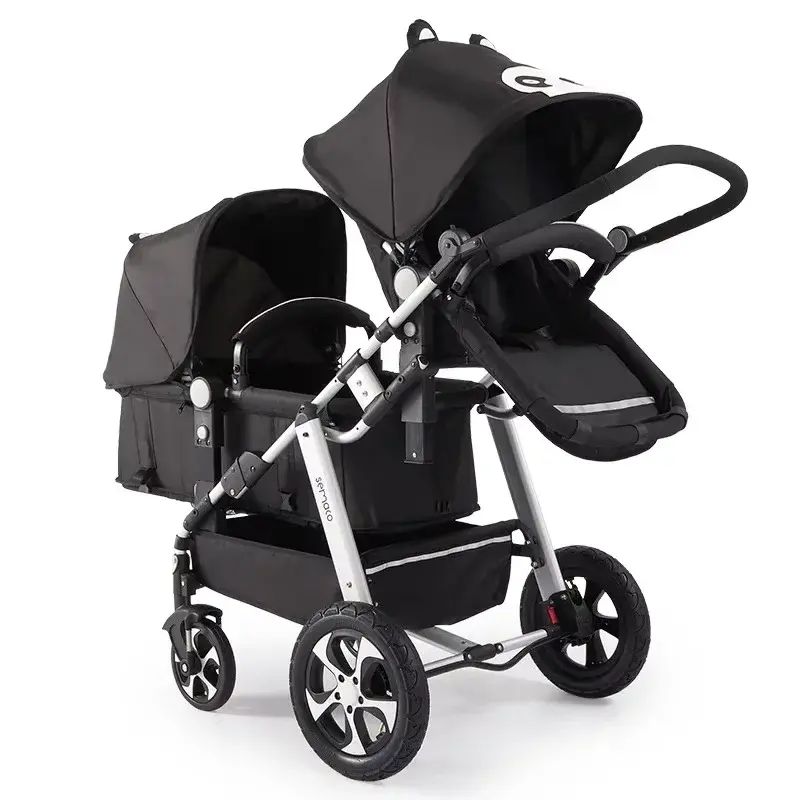 Poussette double jumeaux pliable Mybooni — Double siège landau avec amortisseurs