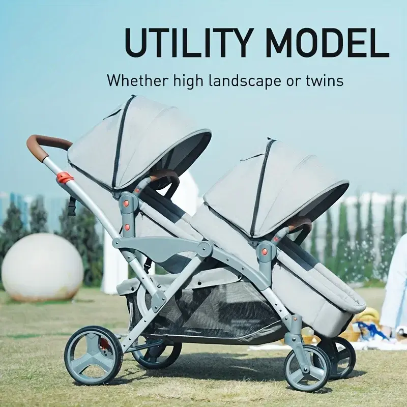 Poussette double siège jumeaux 2025 - panier couchage détachable pliable amortisseur chocs