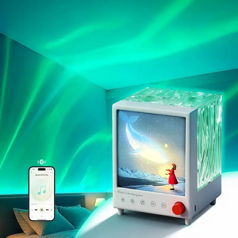 Projecteur aurore boréale Mybooni — Enceinte Bluetooth lumières étoiles chambre bébé