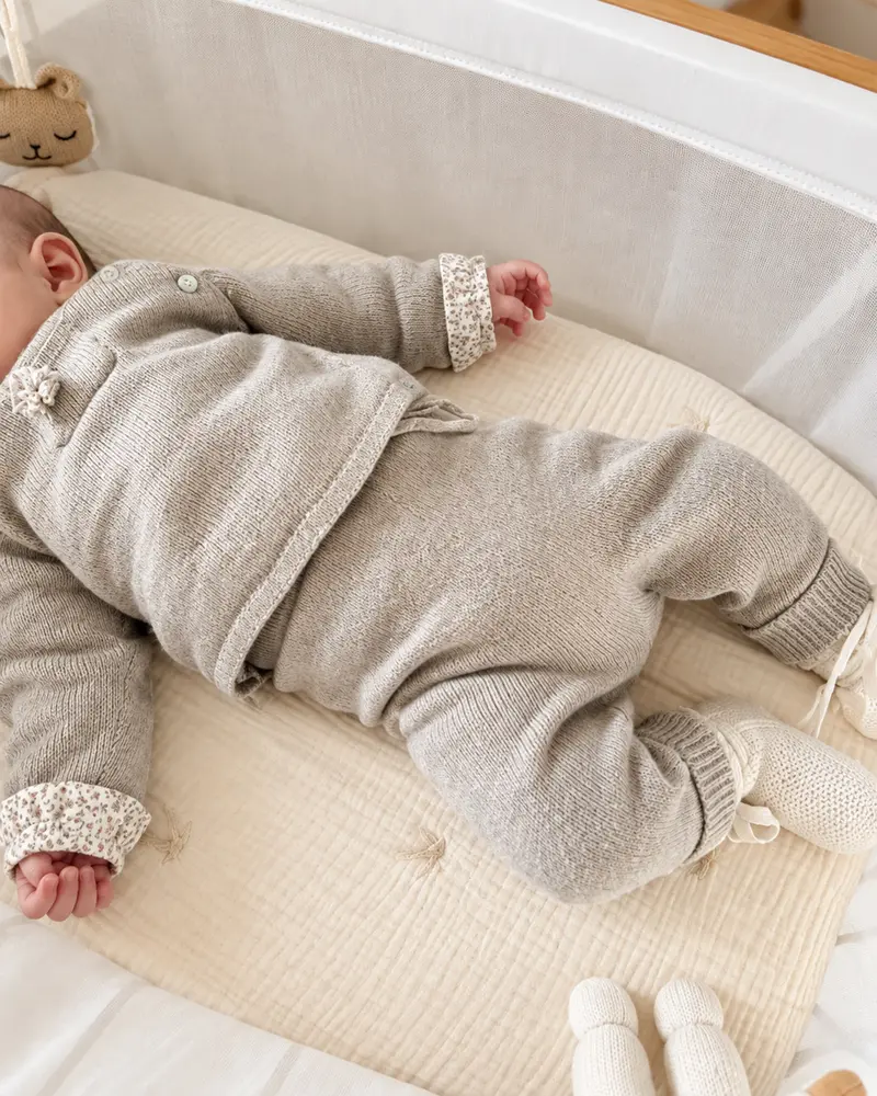 Pull bébé cache-cœur en laine et cachemire beige clair