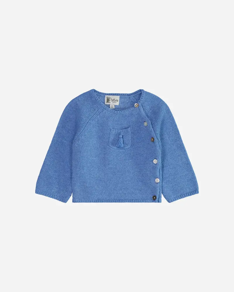 Pull bébé cache-cœur en laine et cachemire bleu pastel