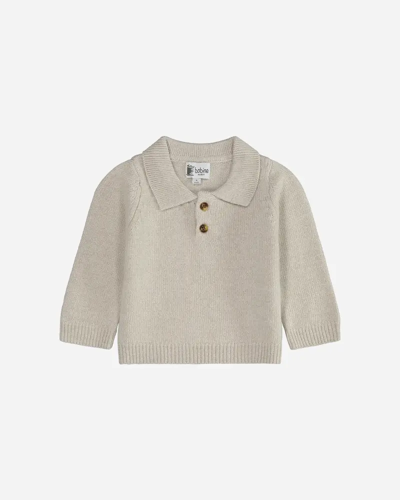 Pull bébé col polo beige layette