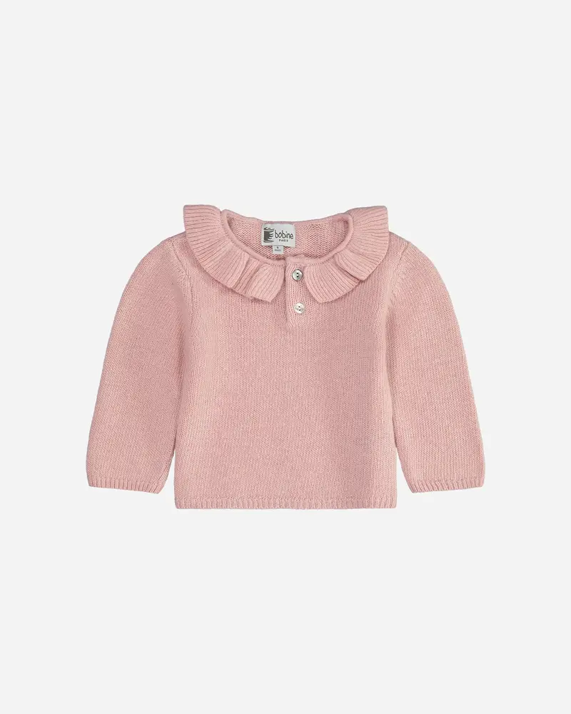 Pull bébé en laine et cachemire col volanté rose
