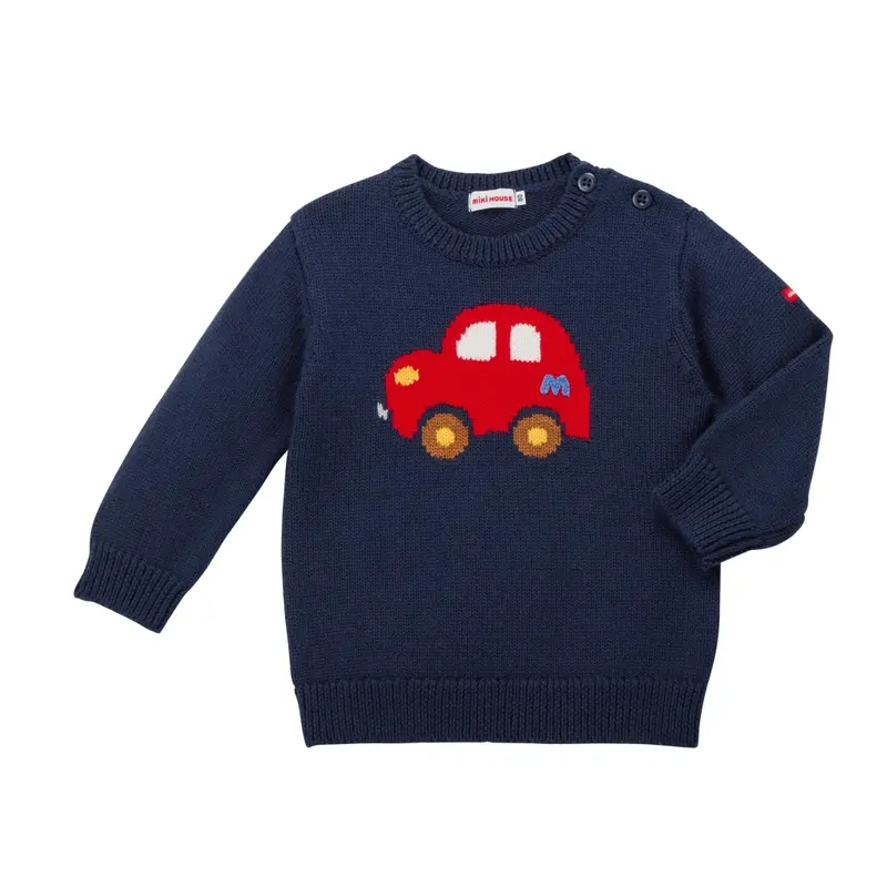 PULL BLEU MARINE MOTIF VOITURE