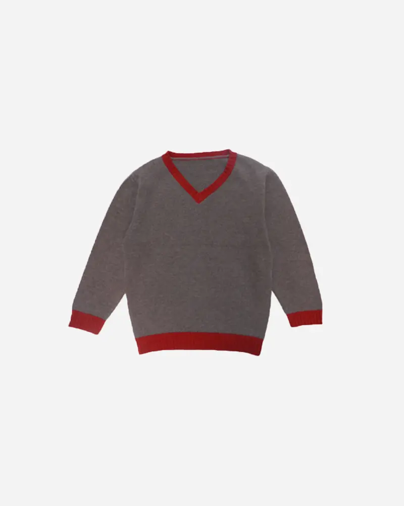 Pull col V taupe/rouge - Disponible en 10 ans uniquement