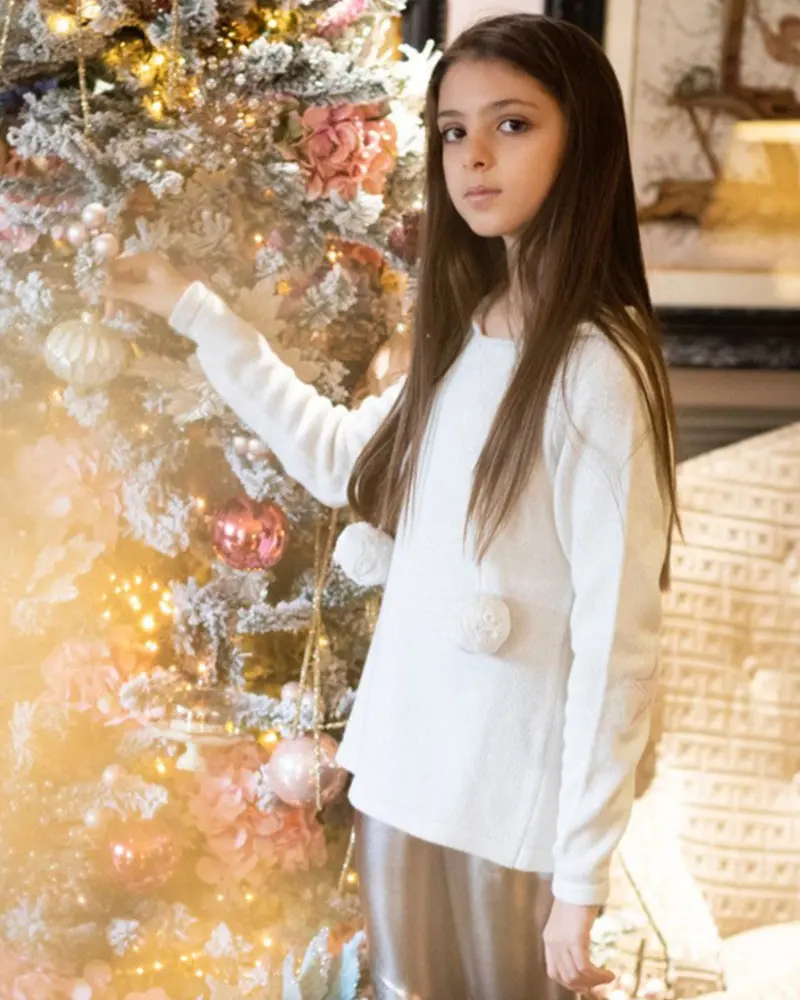 Pull en laine et cachemire à capuche blanc pailleté - Disponible en 4 ans uniquement