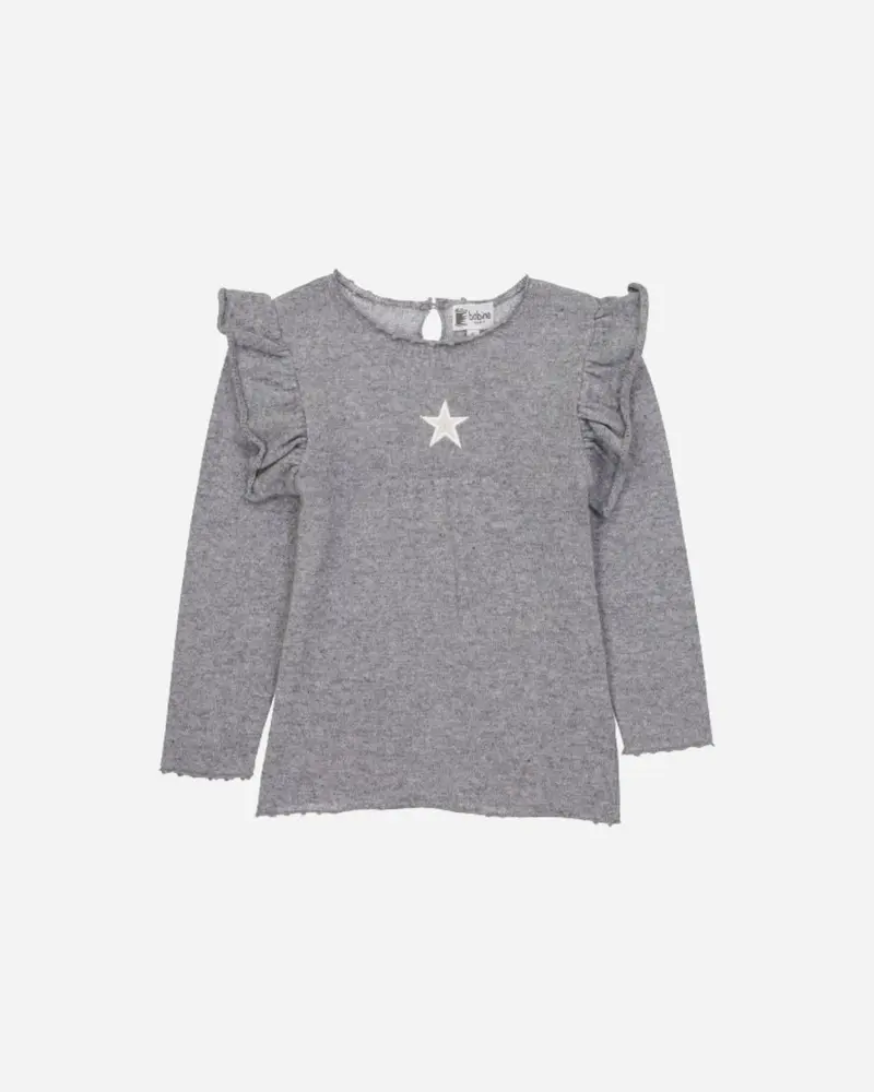 Pull en laine et cachemire épaules volantées gris pailleté - Disponible en 4 ans uniquement