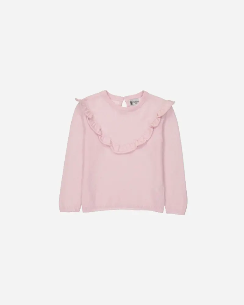 Pull en laine et cachemire plastron volanté rose - Disponible en 4 ans uniquement