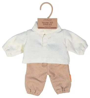 Pull et pantalon poupée écru/beige 38 cm