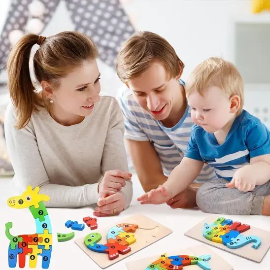 Puzzle bébé animaux bois numéroté | Montessori éducatif 1 an