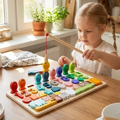 Puzzle bois magnétique Montessori | Chiffres & pêche