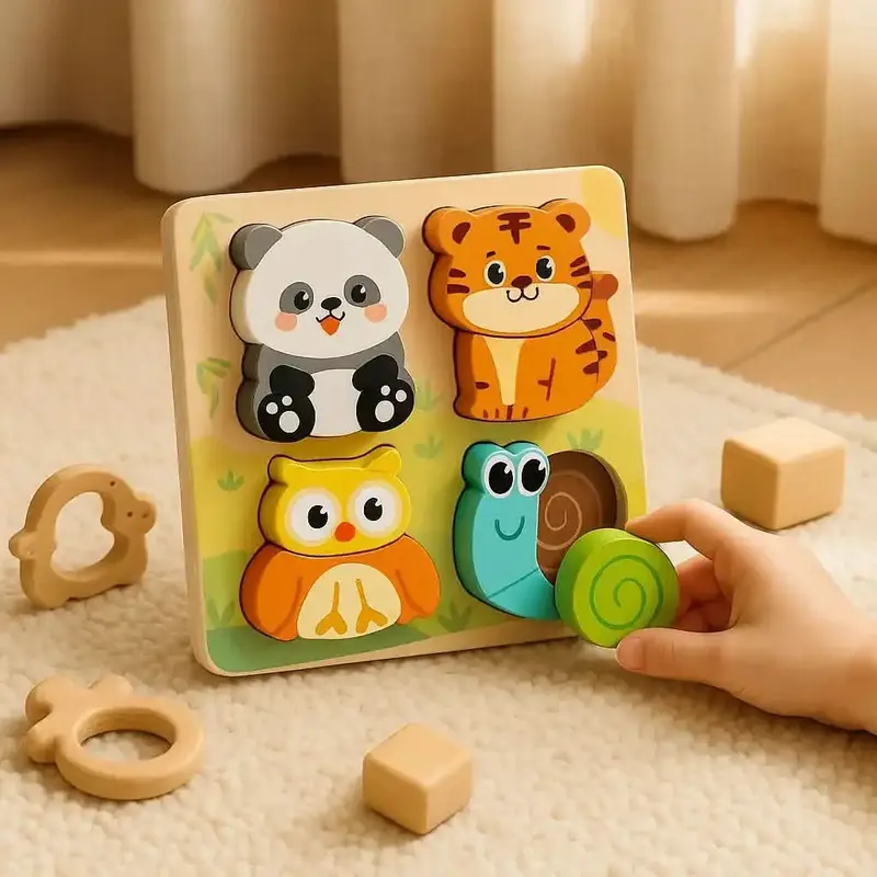 Puzzle enfant Montessori 1 an en bois écoresponsable