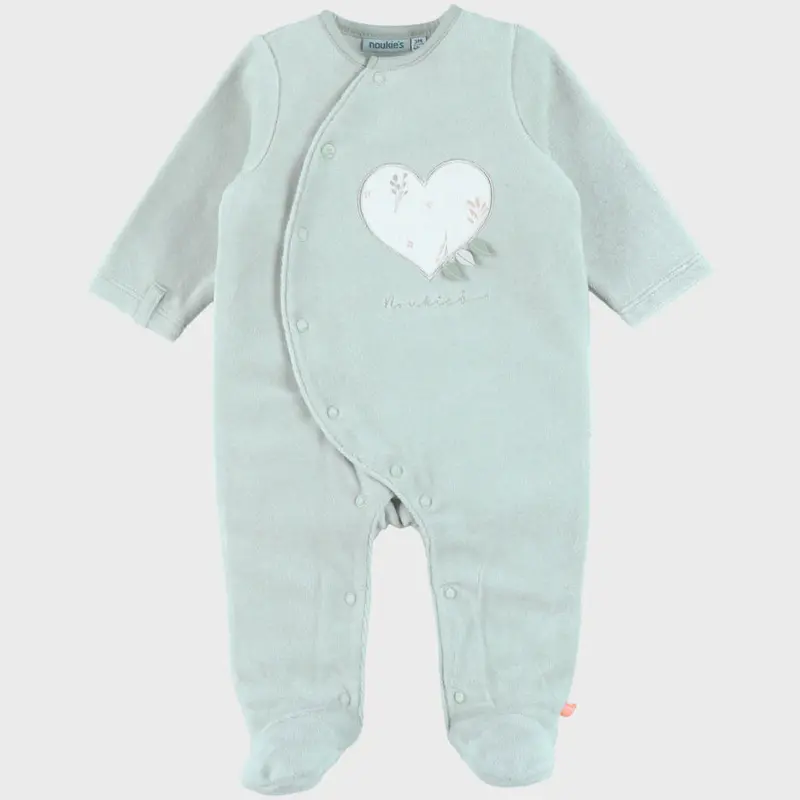 Pyjama bébé en velours brodé Cœur Fleuri