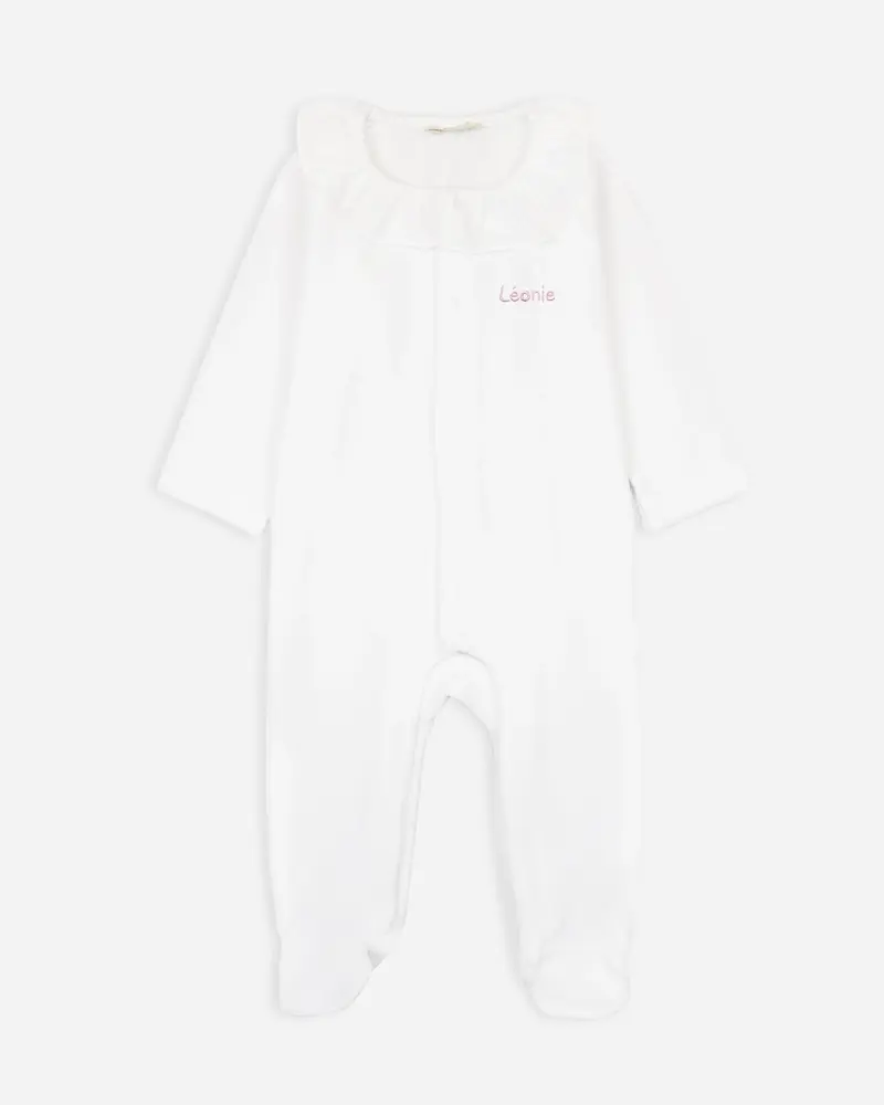 Pyjama bébé fille en velours blanc à personnaliser