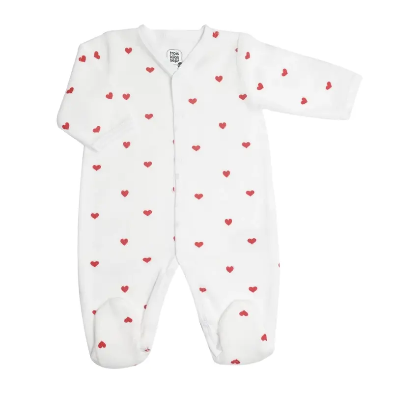 Pyjama Bébé Petits Cœurs Rouge – Velours Doux