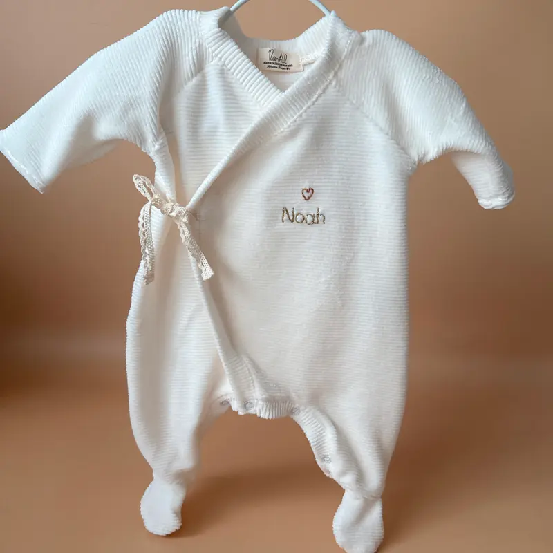 Pyjama de naissance avec prénom personnalisé - Velours côtelé écru