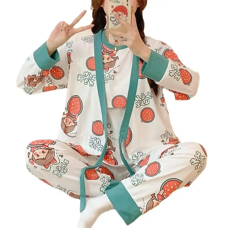 Pyjama maternité 3 pièces | Allaitement facile & confort post-accouchement