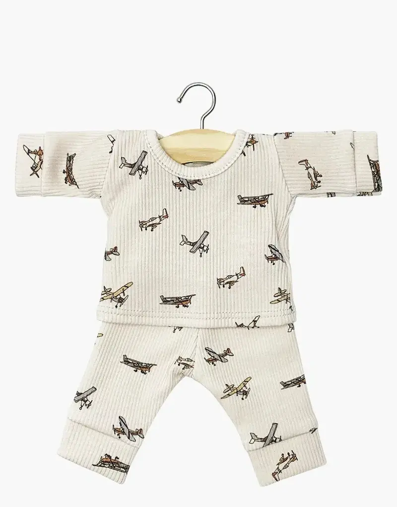 Pyjama Morgan en maille côtelée Petits avions beiges- minikane