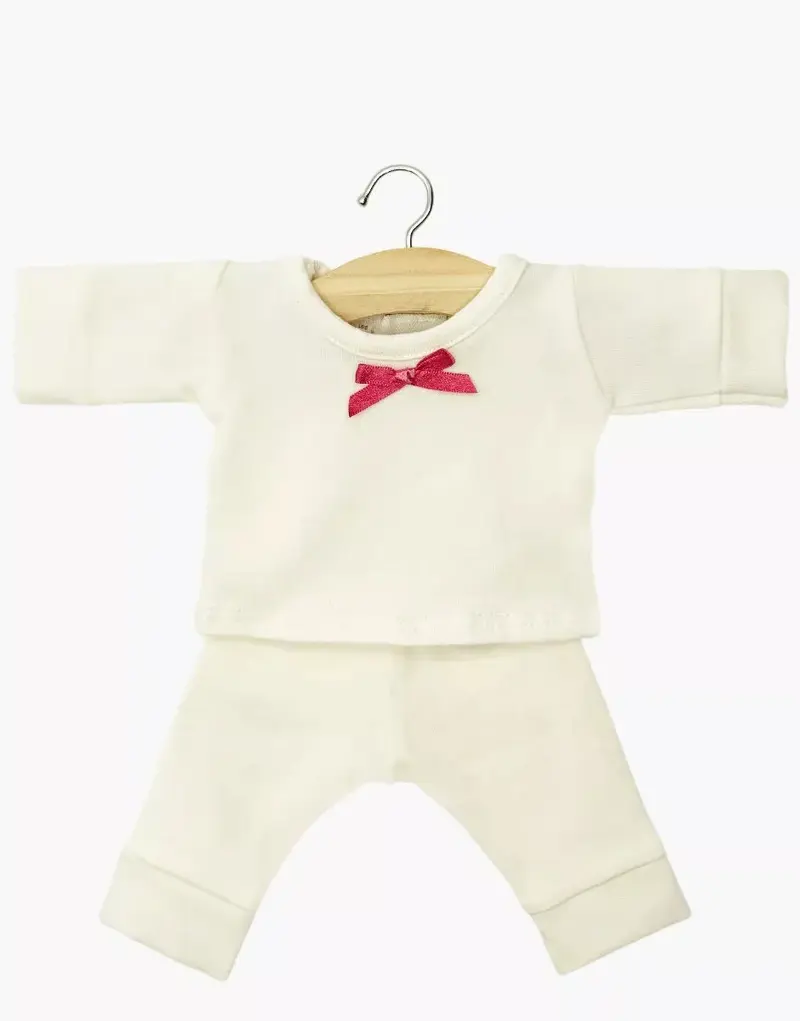 Pyjama Morgan fille à manches longues en jersey écru avec petit noeud - minikane
