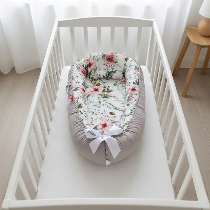 REDUCTEUR DE LIT Fleuri Rose et Gris pour Bébé