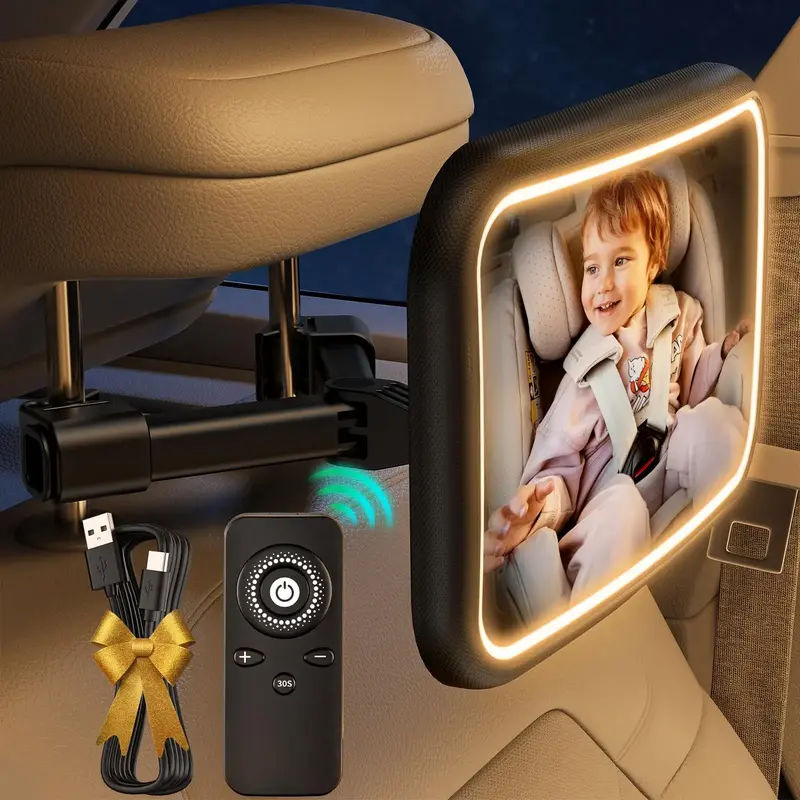 Rétroviseur bébé voiture rechargeable 2000mAh avec lumière - miroir siège arrière