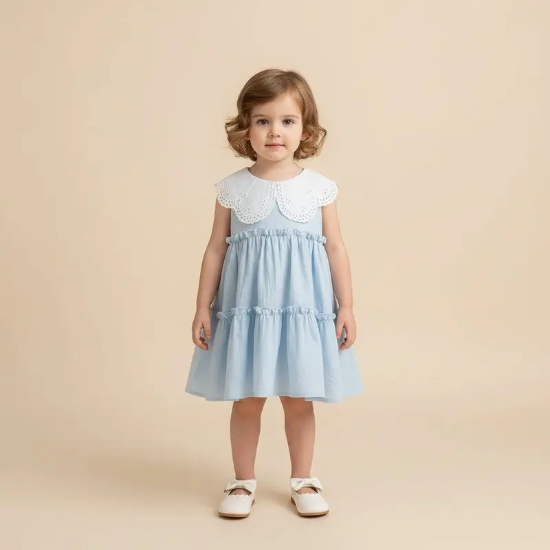 Robe Bébé Fille Col Claudine – Jupe à Niveaux Coton Été