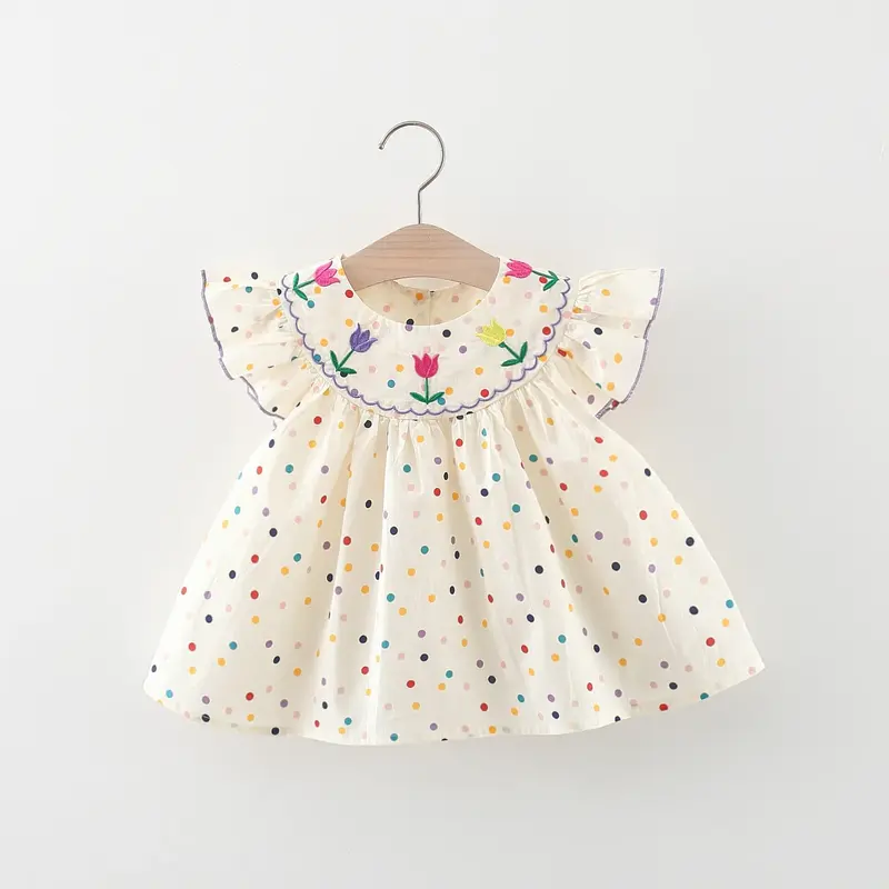 Robe bébé fille coton broderie fleurs - robe à pois colorée confortable