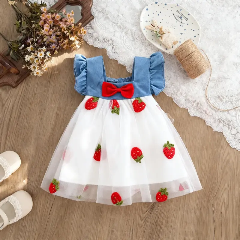 Robe bébé fille été cerise tulle - robe de plage mignonne bébé fille