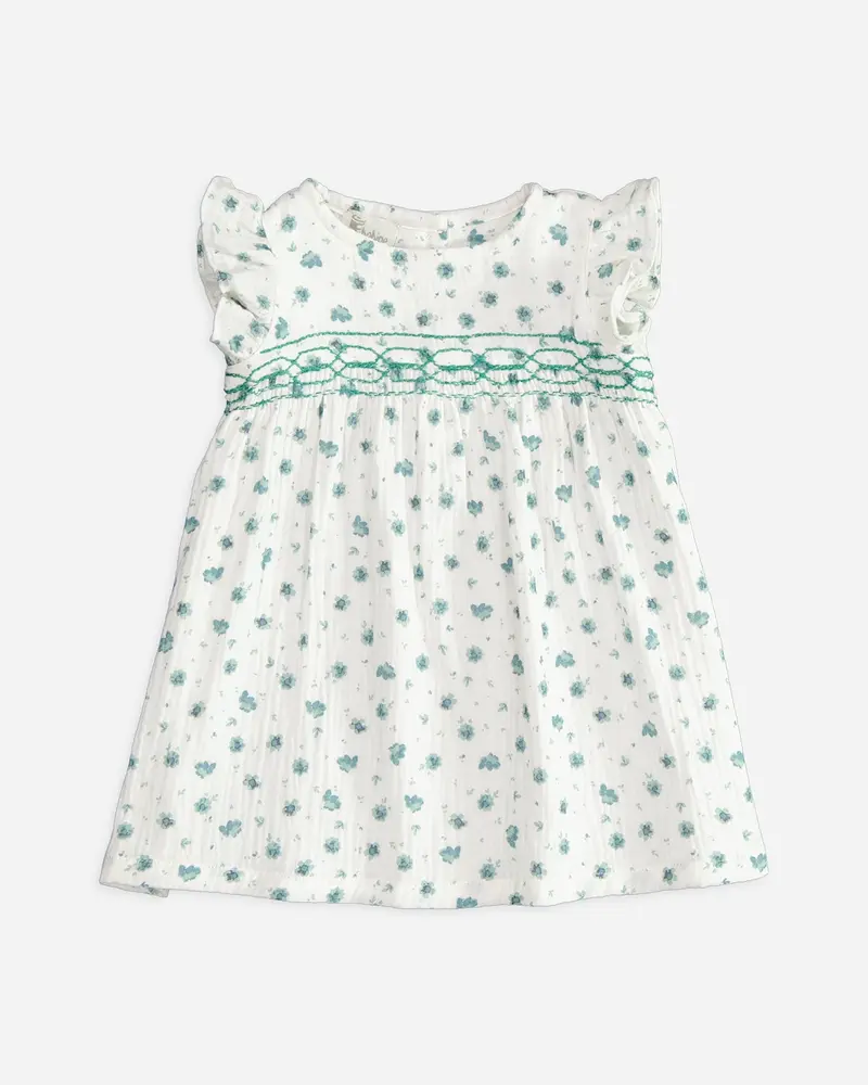 Robe bébé Siegrid blanc fleurs amande