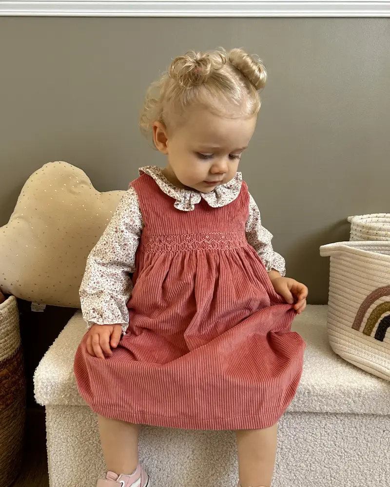 Robe bébé Suzie smockée velours vieux rose