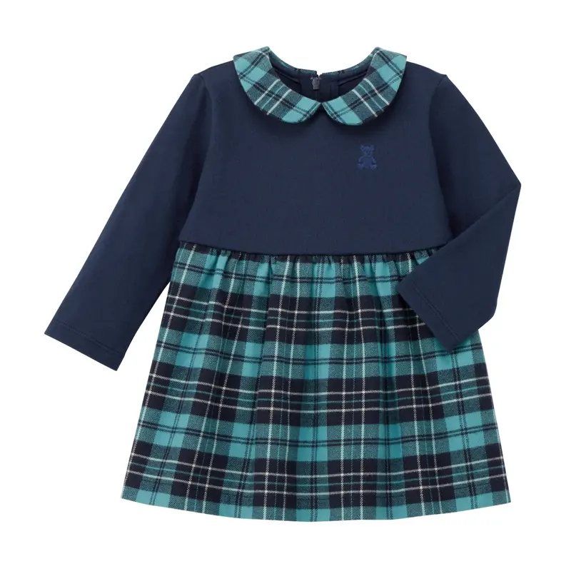 ROBE BICOLORE COL CLAUDINE À CARREAUX