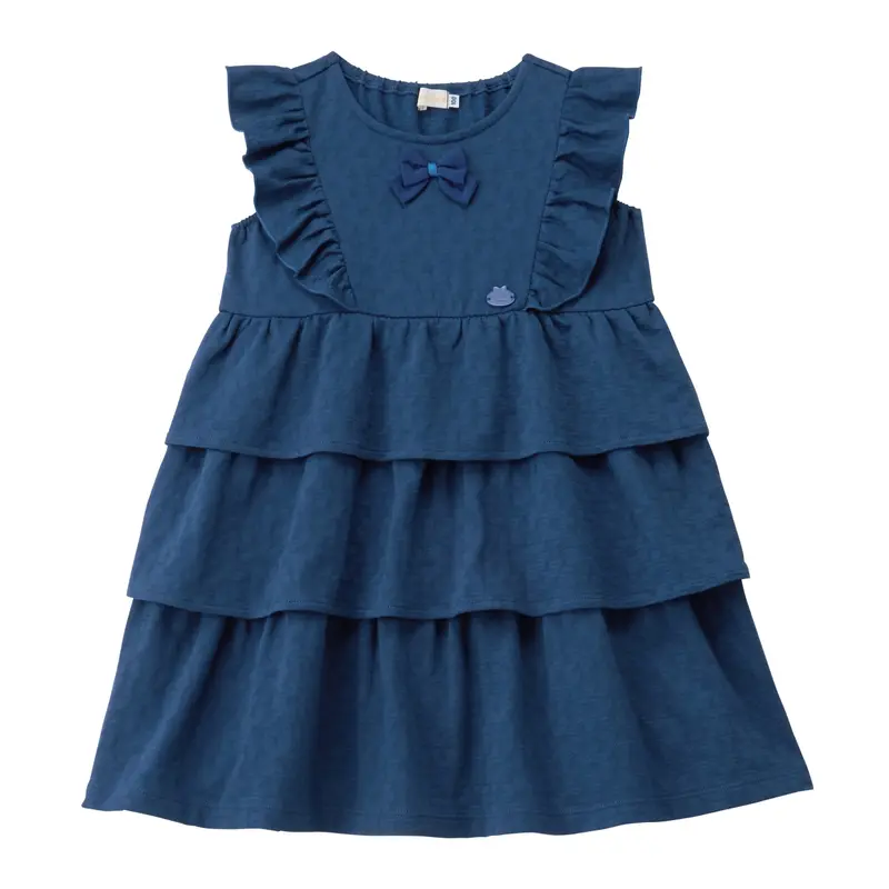 ROBE BLEU MARINE À VOLANTS ET NOEUD