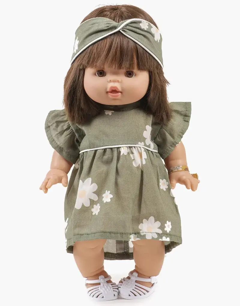 Robe Daisy et son headband croisé en coton Marguerites avec passepoil - minikane