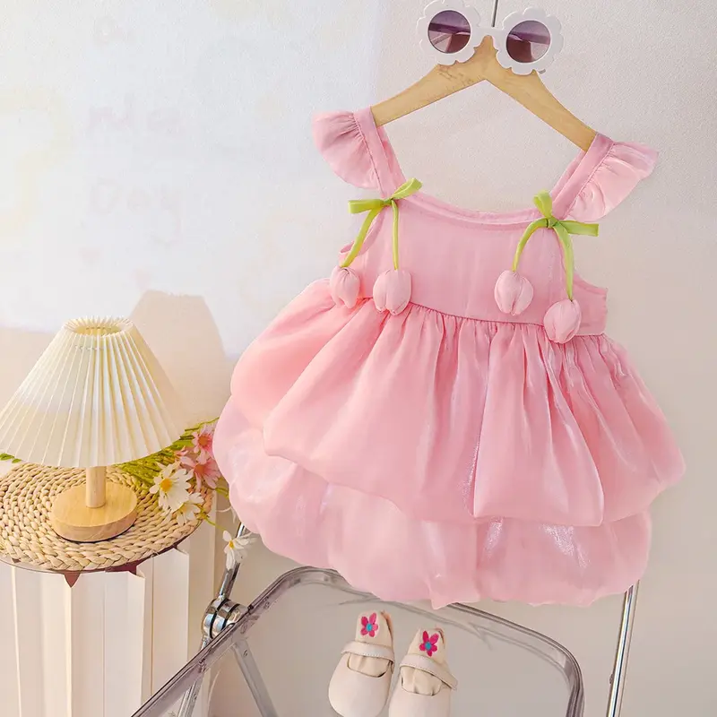 Robe d'anniversaire bébé fille fleur rose - robe gâteau élégante fête 0-2 ans