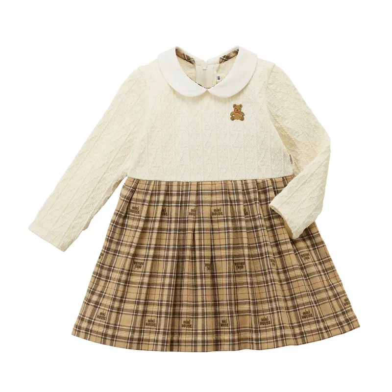 ROBE EN COTON IVOIRE & CARREAUX BEIGE