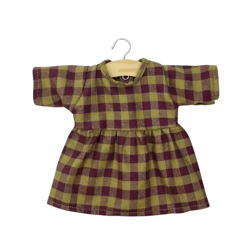 Robe Faustine Vichy olive/bordeaux pour poupée Gordis - Minikane