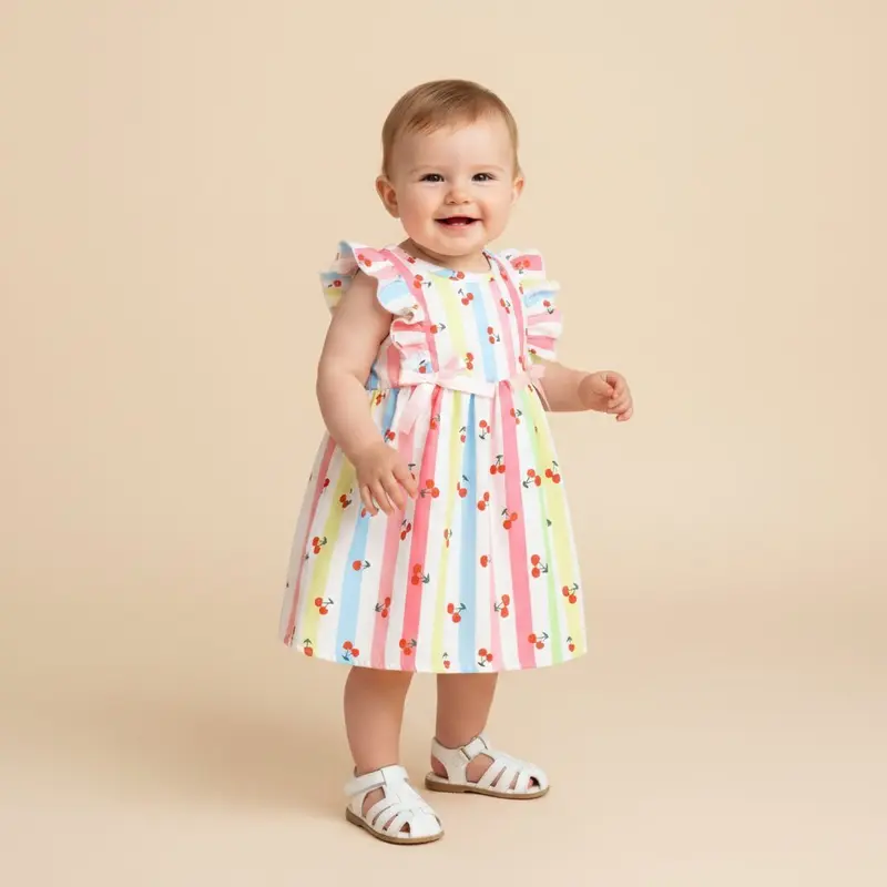 Robe Fille Bébé 6M-3 Ans – Imprimé Cerises & Nœud Ruban