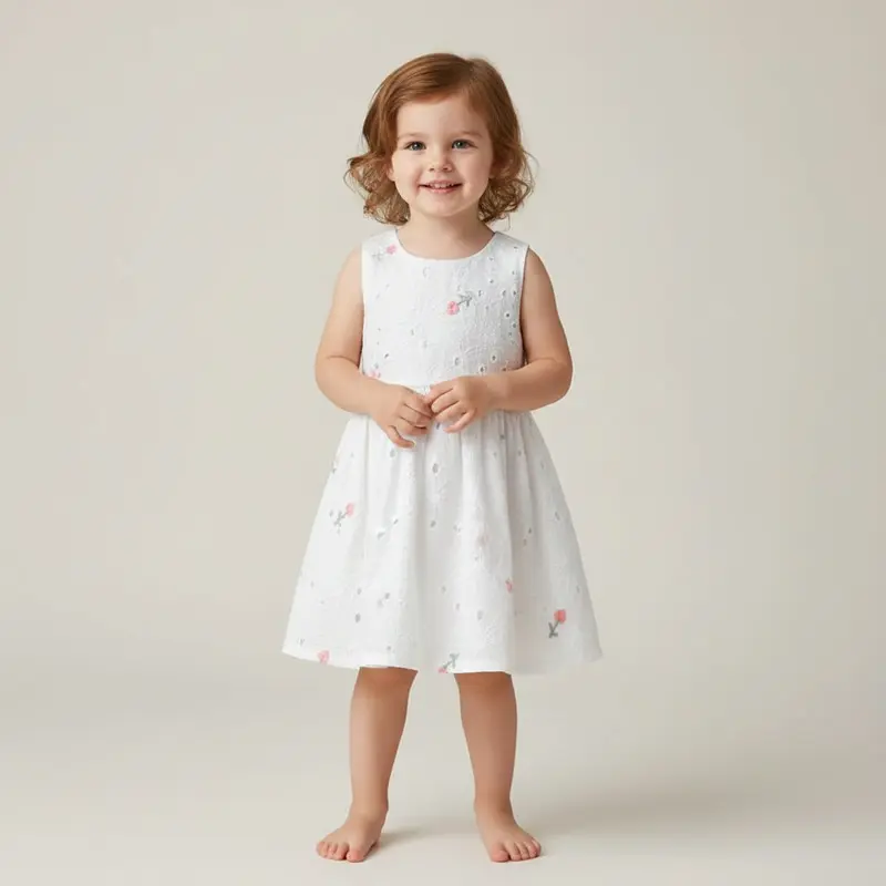 Robe Fille Été Sans Manches – Broderie Florale Coton | 2-7 ans