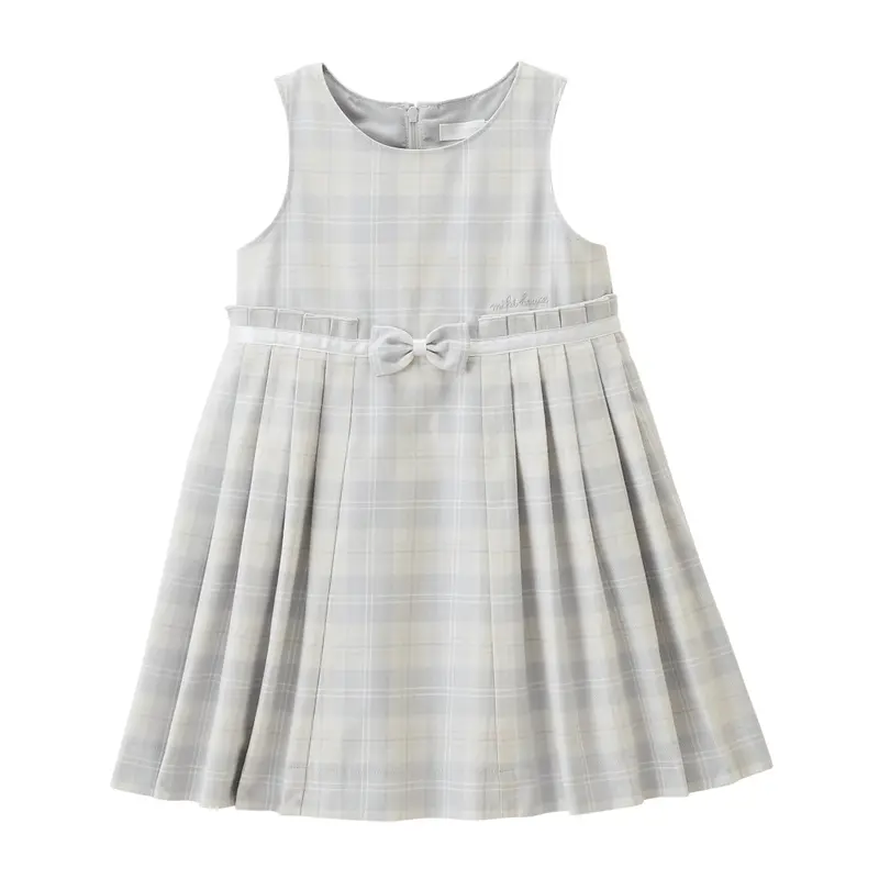 ROBE GRISE À CARREAUX AVEC UN NOEUD