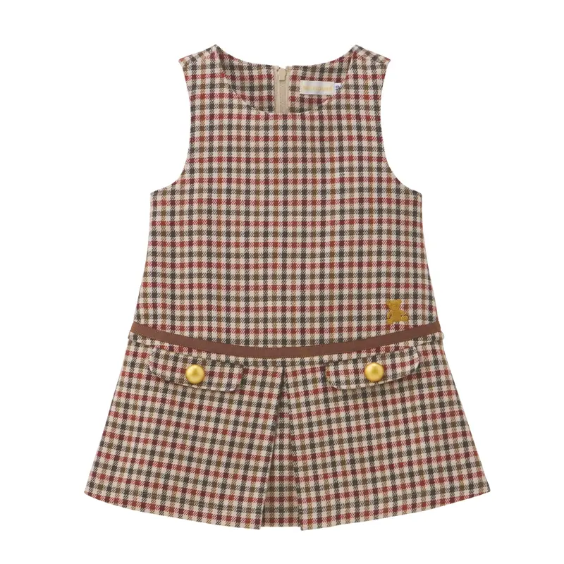 ROBE MARRON À CARREAUX AVEC OURSON