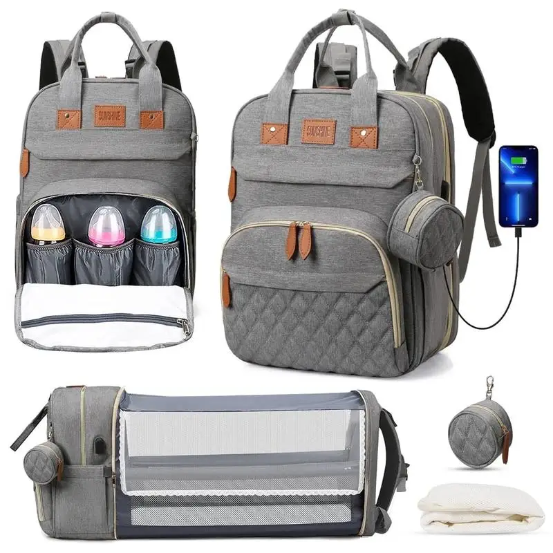 Sac à langer 3-en-1 avec lit pliant intégré et charge USB
