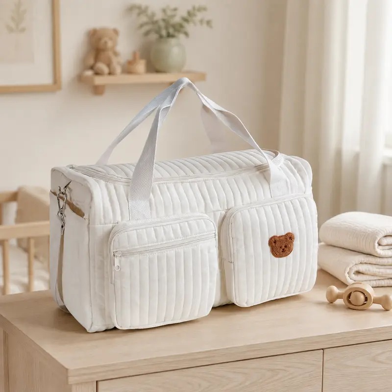 Sac à Langer Matelassé Ours & Fleurs – 4 Modèles
